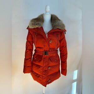 Michael Kors Down Puffer Coat Faux Fur collar size Small  Orange